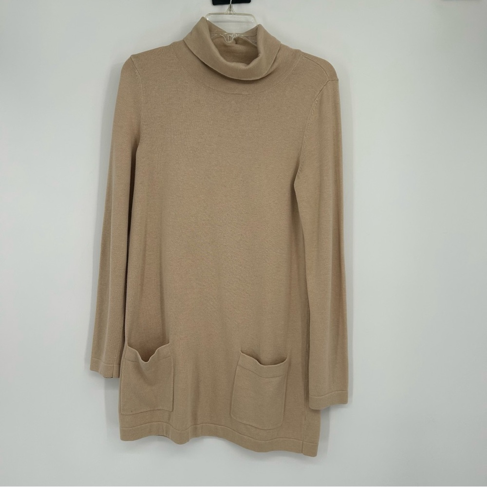 Talbots Tan Turtleneck Tunic Sweater with Pockets Size Small Business‎ Casual